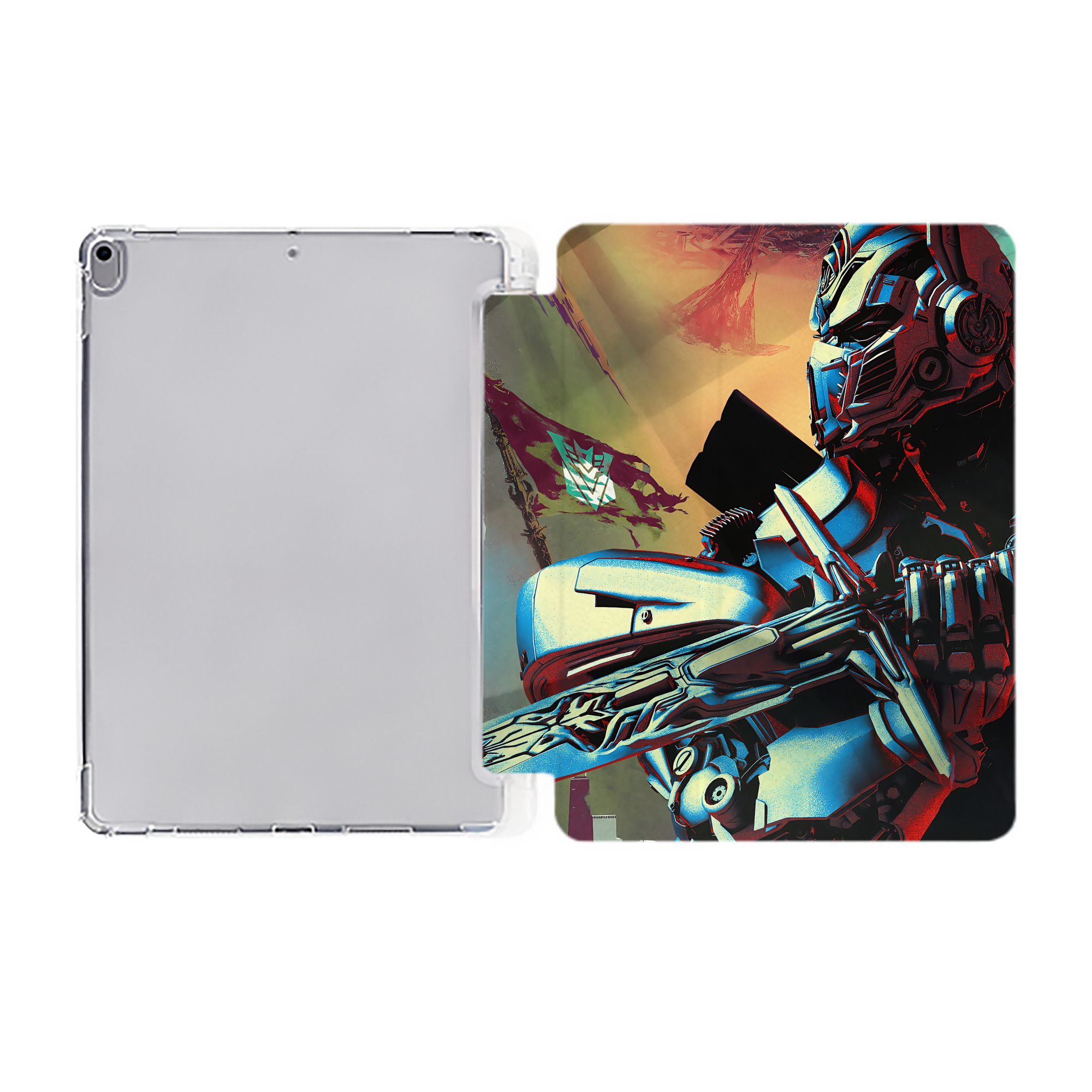 （画像用） Transformers トランスフォーマー IPad ケース ペン収納付き 三つ折りスタンド PUレザー×シリコン 対応機種9.5/10.5/10.9インチ